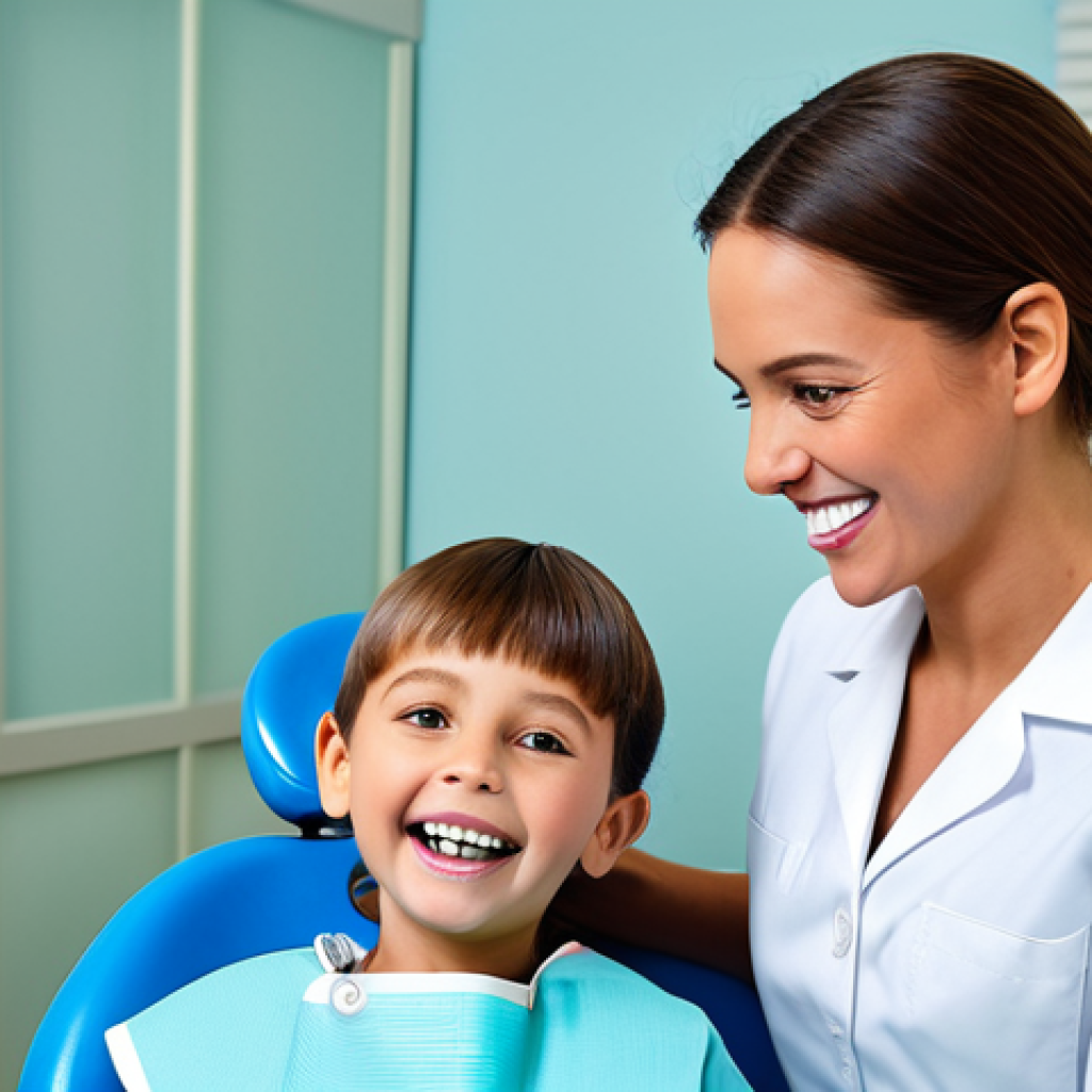**
A friendly and professional dental hygienist, fully clothed in appropriate attire, demonstrating proper brushing techniques to a child in a bright and welcoming dental clinic, safe for work, appropriate content, perfect anatomy, family-friendly, high-quality rendering.
**