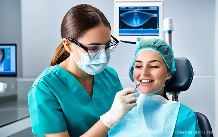 치과위생사 근무 환경 개선 아이디어 - **"A highly skilled female dental hygienist, wearing crisp, modern scrubs and a surgical mask, is pe...
