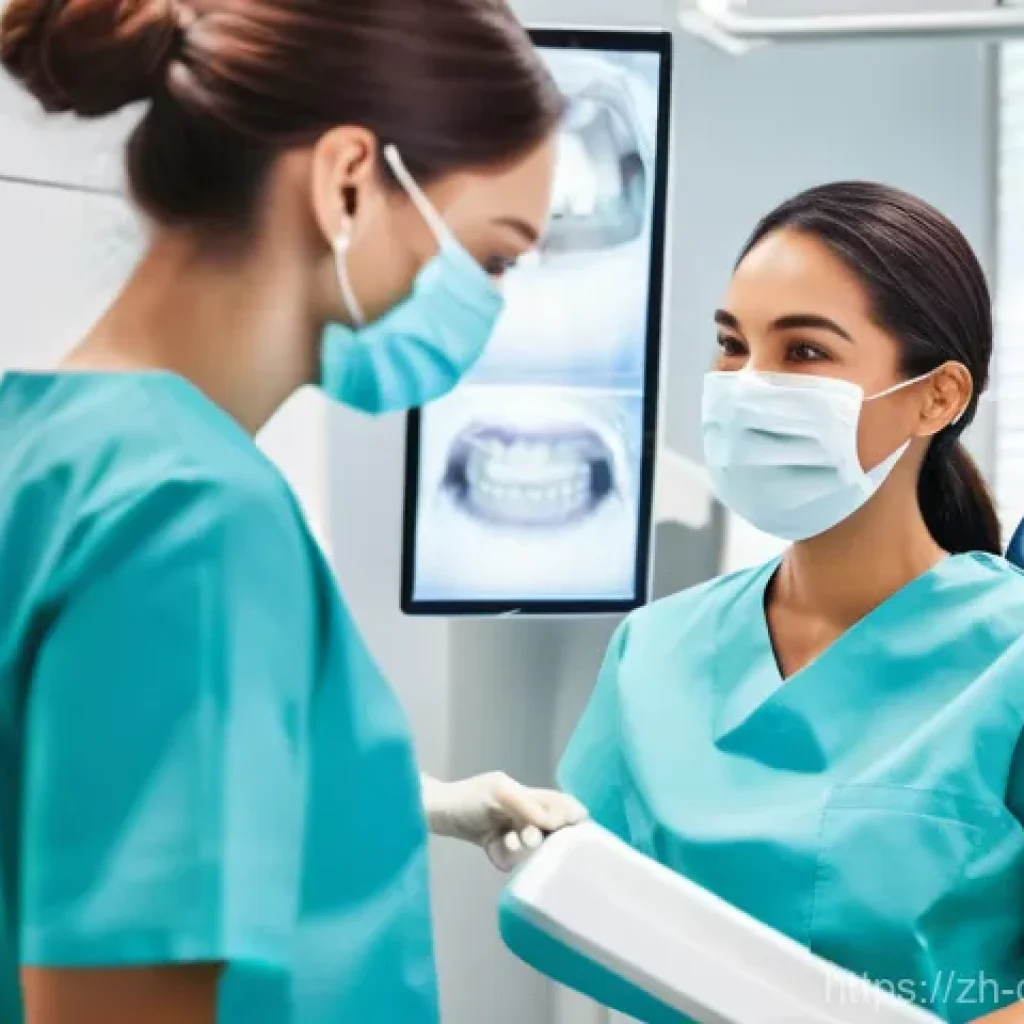치과위생사 경력 개발 세미나 - **Prompt:** A professional and friendly female dental hygienist, wearing a clean, light-colored scru...
