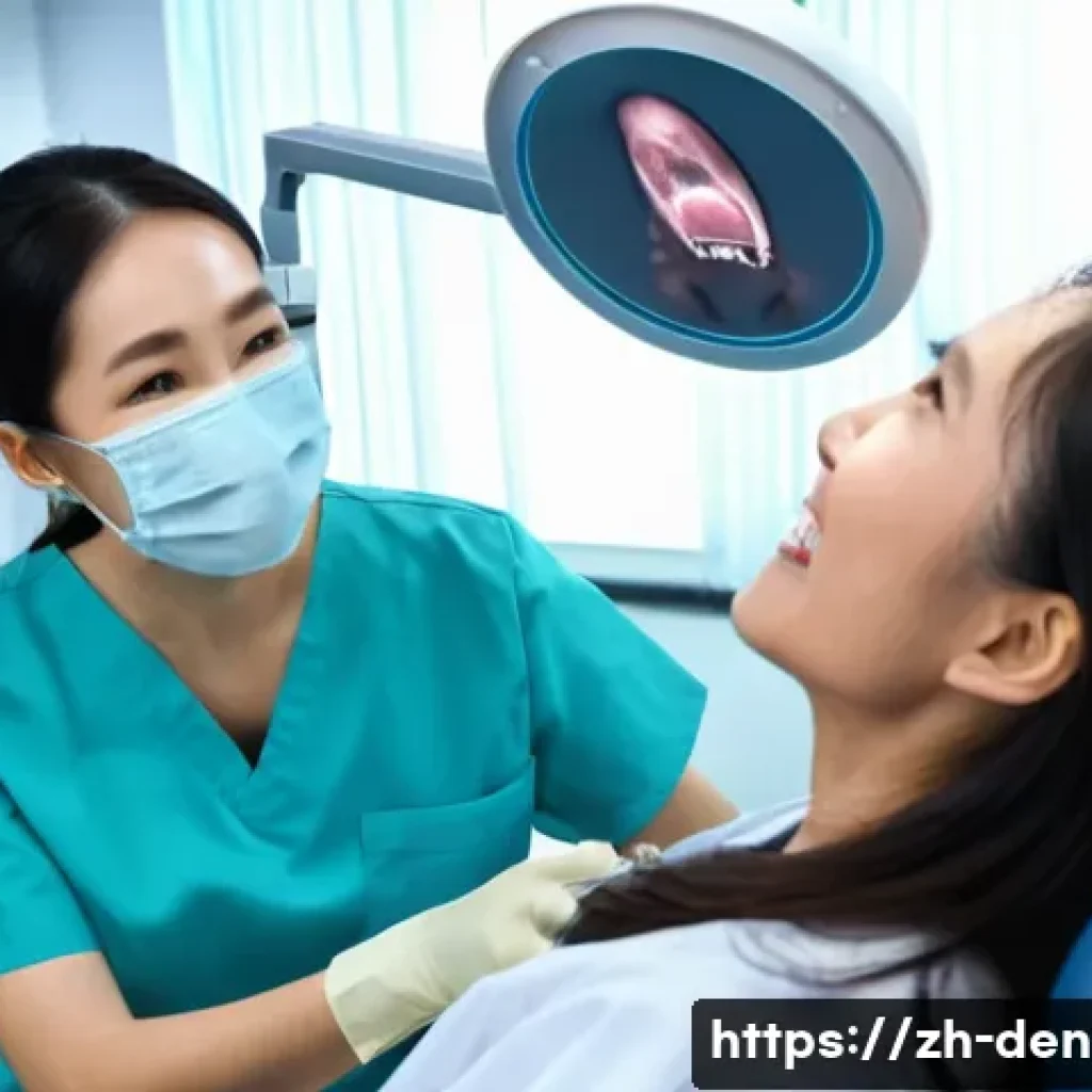 치과위생사 임상 케이스 발표 - A modern dental clinic scene showing a dental hygienist performing a detailed oral health examinatio...