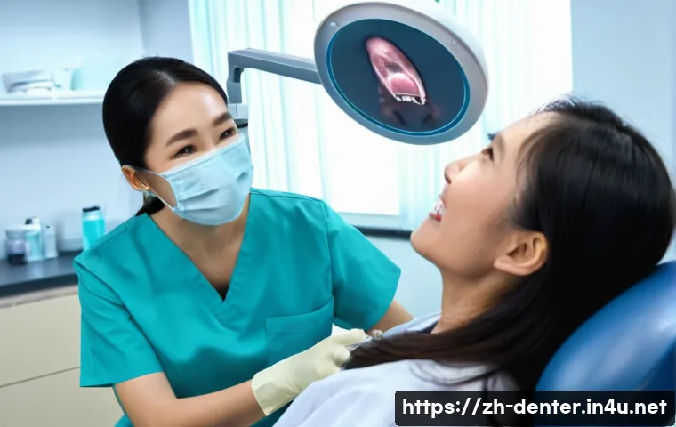 치과위생사 임상 케이스 발표 - A modern dental clinic scene showing a dental hygienist performing a detailed oral health examinatio...