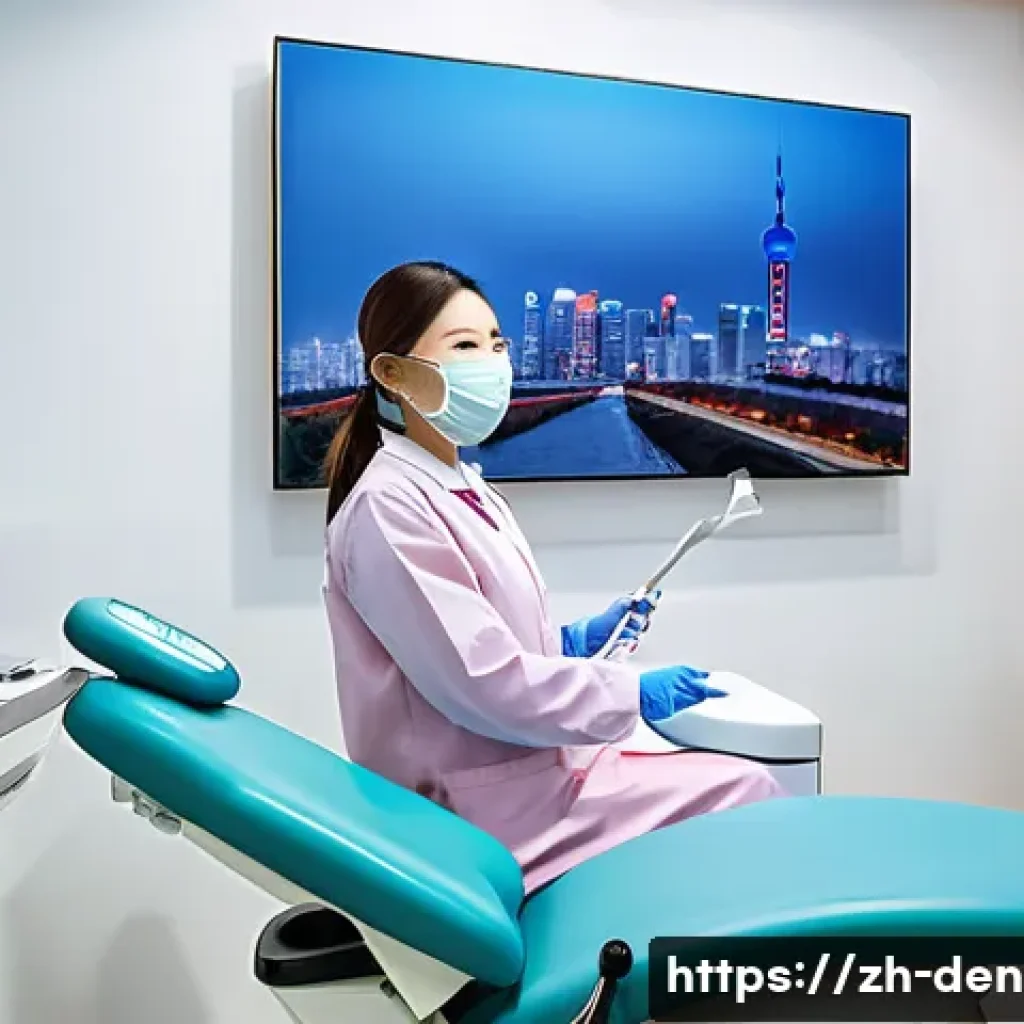 치과위생사 근무 지역별 연봉 차이 - A modern dental clinic scene in a bustling first-tier Chinese city like Beijing or Shanghai, showcas...