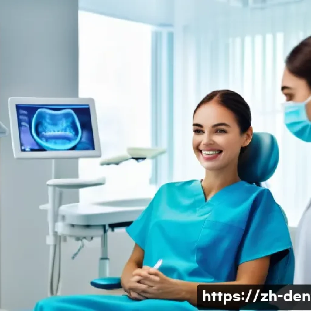 치과위생사 보조 진료 노하우 - A friendly dental hygienist assistant in a modern dental clinic, smiling warmly at a nervous adult p...