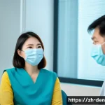 치과위생사로 일하며 겪은 실수들 - A professional dental hygienist attentively listening to a middle-aged Chinese patient in a modern d...