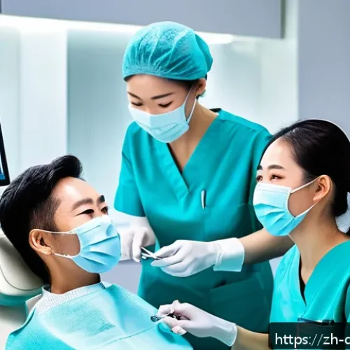 치과위생사 신입 직무 교육 내용 - A professional dental hygienist in a modern dental clinic, wearing clean medical scrubs and gloves, ...